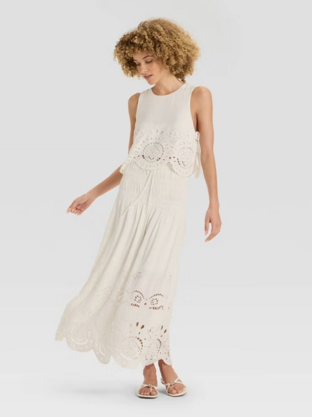 Women’s Cream A-Line Eyelet Maxi Skirt New